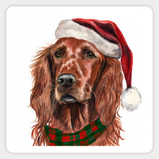 Christmas Irish Setter Wearing a Santa Hat Watercolor portrait Sticker